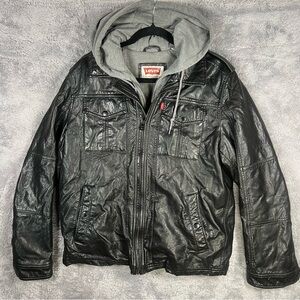 Faux Leather Hooded Jacket Adult medium